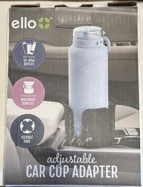 Ello Adjustable Car Cup Adapter Fits Water Bottles in Cup Holders Black New